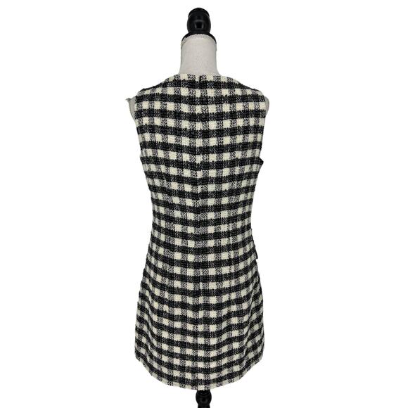 Rowen Rose Houndstooth Tweed Faux Leather Trimmed Mini Dress in Black - Picture 12 of 13